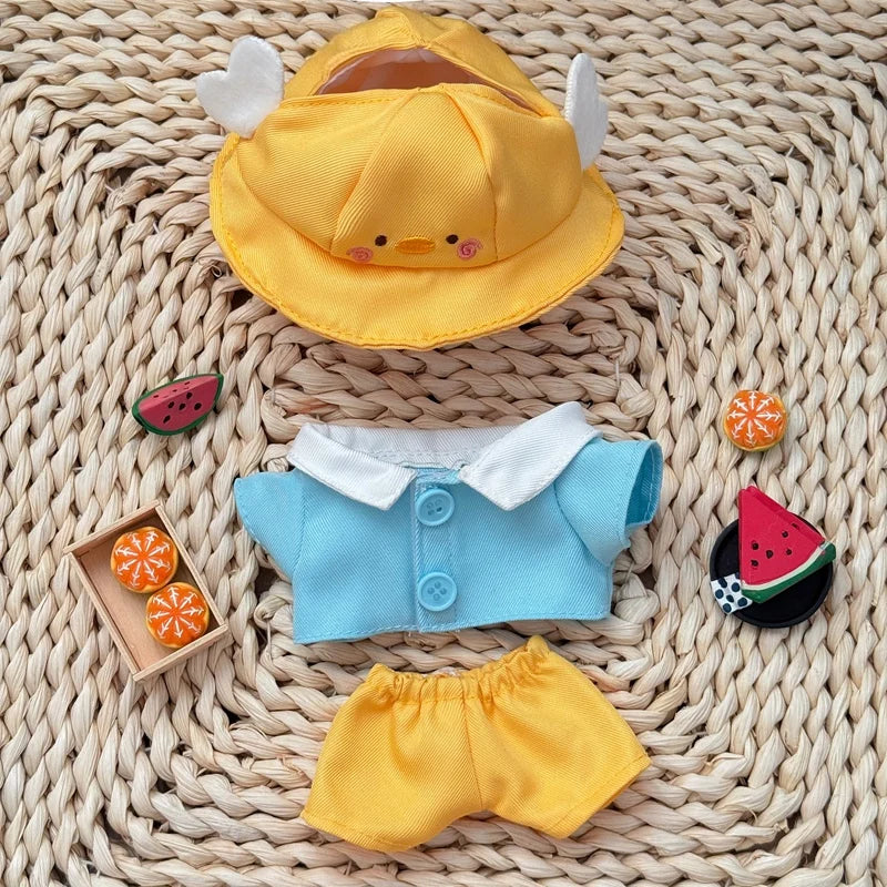 Labubu Doll Duck & Rabbit Outfit Set – 17cm Plush Clothes with Yarmulke Hat, Shirt, and Pants Three-Piece Accessories for Cute Styling