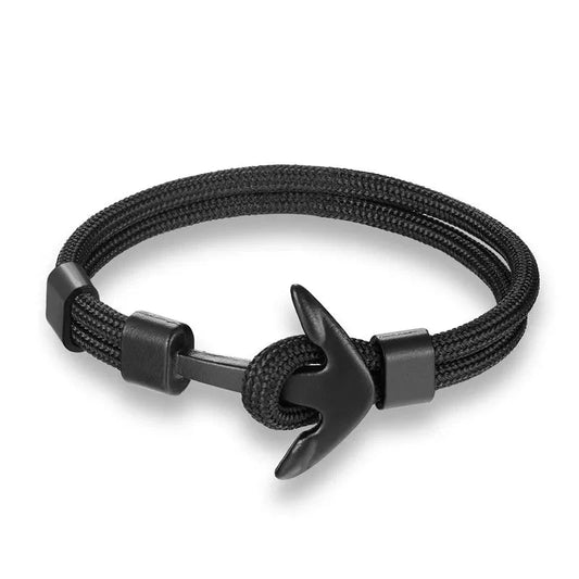 Men's Black Stainless Steel Anchor Survival Bracelet – Outdoor Camping Emergency Hook Rope Design | Fashion Jewelry