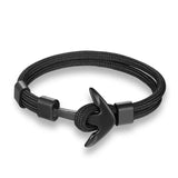 Men's Black Stainless Steel Anchor Survival Bracelet – Outdoor Camping Emergency Hook Rope Design | Fashion Jewelry