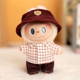 Labubu Doll Plaid Shirt & Stripe Shorts Set – 17cm Plush Fashion Outfit with Hat for Trendy Doll Styling & Cute Accessories Gift