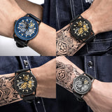 RUIMAS Luxury Men's Leather Band Quartz Watch: Big Dial Moda Style, Waterproof, Sport Military