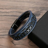 Men's Classic Fashion Leather Bracelet – Stainless Steel Rivet Design with Magnetic Buckle | Fashion Jewelry