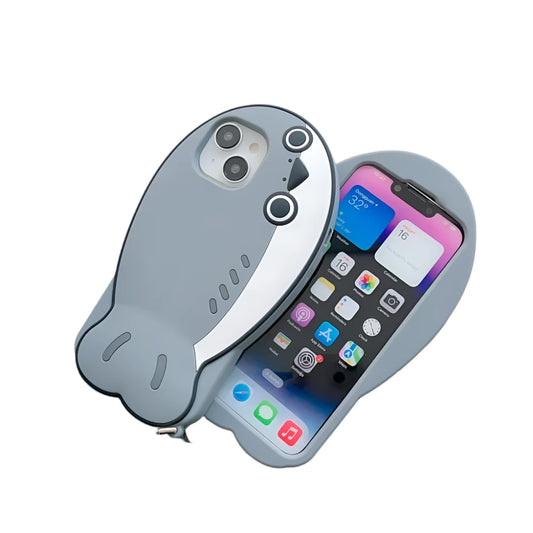 Adorable 3D Dolphin and Doll Pendant Silicone Phone Case for iPhone 11, 12, 13, 14, and 15 Pro Max