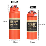 900ml Stainless Steel 304 Sports Thermos Mug with Straw, Large Capacity Portable Vacuum Flask, Travel Thermal Water Bottle Tumbler