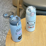 350ml/500ml Stainless Steel Cartoon Cat Vacuum Flask with Straw – Portable Thermos Mug for Kids – Travel Thermal Water Bottle