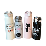 350ml/500ml Stainless Steel Cartoon Cat Vacuum Flask with Straw – Portable Thermos Mug for Kids – Travel Thermal Water Bottle