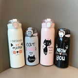 350ml/500ml Stainless Steel Cartoon Cat Vacuum Flask with Straw – Portable Thermos Mug for Kids – Travel Thermal Water Bottle