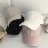 Autumn/Winter Women's Baseball Cap: Solid Color, Cony Hair Visor, Warm and Plush in White or Black