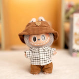 Labubu Doll Plaid Shirt & Stripe Shorts Set – 17cm Plush Fashion Outfit with Hat for Trendy Doll Styling & Cute Accessories Gift