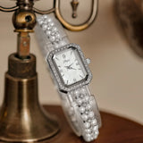 Vintage Pearls Ladies' Watch: Square Waterproof Quartz Movement with Retro Small Dial for Women's Fashion