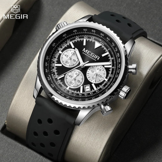 MEGIR Men's Luxury Watch: Fashionable Silicone Band, Quartz Military Sport Chronograph with Date