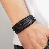 Men's Multilayer Woven Leather Bracelet – Stainless Steel Magnetic Clasp | Fashion Bangle Jewelry