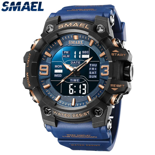 SMAEL Luxury Men's Digital Watch: Military Style, Dual Display, Waterproof Sport Wristwatch with LED Quartz Clock