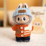 Labubu V1/V2 Party Outfit Set – 17cm Plush Doll Clothes with Bear Label Sweater, Jean Shorts, Scarf & Hat Accessories
