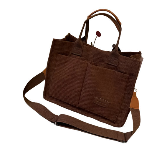 Large Capacity Corduroy Tote: Fashionable Handbag with Multiple Pockets