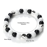 Yin Yang Tai Chi Elastic Bracelet – 8mm Pine Stone & Black Matte Beads | Energy Charm Natural Stone Couples Jewelry