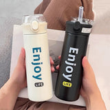 350ml/500ml Stylish Stainless Steel Vacuum Flask with Straw – Portable Thermos Mug for Students, Travel Thermal Water Bottle