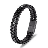 Men's Punk Bicycle Chain Bracelet – Stainless Steel Magnetic Buckle with Multilayer Braided Genuine Leather | Handmade Pulseras