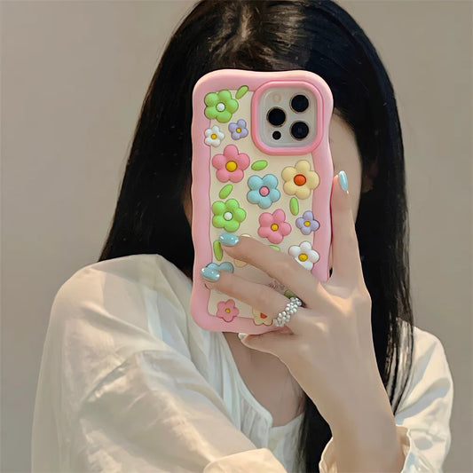 Creative Fashion Protection Cover: 3D Pink Flower Silicone Phone Case for iPhone 11-14 Pro Max