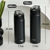 600ml/750ml Double-Walled Stainless Steel Vacuum Flask with Straw – Portable Sports Thermos and Travel Thermal Water Bottle