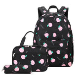 Cute 3-Piece School Bags Set for Girls: Featuring Cute Black, Pink, and Peach Designs, Includes Pencil Bag, Thermal Lunch Bag