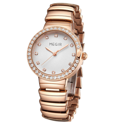 MEGIR Luxury Stainless Steel Women's Watch: Fashionable and Casual Quartz Timepiece with a Big Dial