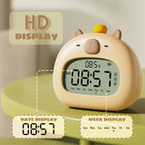 Cute LED Night Light & Alarm Clock - USB Rechargeable Timer, Desktop Decor, Perfect Children’s Gift