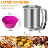 2-in-1 Unbreakable Stainless Steel 680ml Batter Dispenser with Squeeze Handle, Pancake Pourer, and Mixing Baking Tool