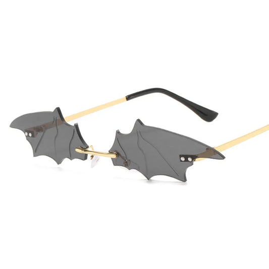 Trendy Bat-Shaped Sunglasses for Women: Rimless Bat-Shaped Sun Glasses with Vintage Black Mirror Shades and Metal Frame