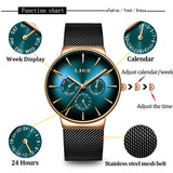 LIGE Luxury Fashion Mesh Steel Women's Watch: Waterproof Quartz Wristwatch for Ladies