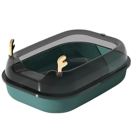 Large Antler-Themed Semi-Enclosed Cat Litter Box: High-Sided, Anti-Splash Design, Cat Toilet and Bedpan, Pet Accessories