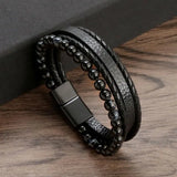 Men's Classic Fashion Leather Bracelet – Multilayer Design with Tiger Eye Beads | Jewelry Gift for Him