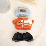 Labubu V1/V2 Party Outfit Set – 17cm Plush Doll Clothes with Bear Label Sweater, Jean Shorts, Scarf & Hat Accessories