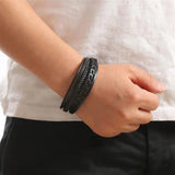 Men's Classic Fashion Leather Bracelet – Stainless Steel Rivet Design with Magnetic Buckle | Fashion Jewelry