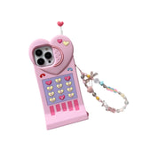 Adorable 3D Pink Love Heart Antenna Telephone Silicone Case for iPhone 11-15 Pro Max