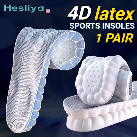 4D Massage Insoles: Soft Latex, Arch Support for Sports Shoes, Unisex