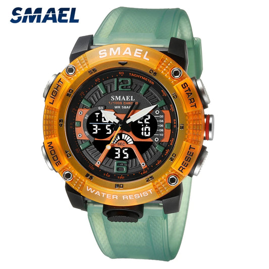 SMAEL Men's Outdoor Sport Watch: Waterproof Digital Wristwatch with PU Band, Dual Display, Military Style