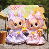 Labubu Doll Sakura Dress Outfit Set – 17cm Doll Clothes with Bow Hairpin, Magic Wand & Four-Piece Accessories for Stylish Play