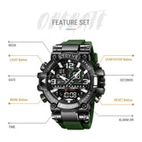 Men's Dual Time Sport Watch - Waterproof, Digital-Analog Military Wristwatch with Silicone Strap and Luminous Display