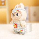 17cm Labubu Doll Checkerboard Tennis Outfit Set – Suspender Pants & Shirt Trendy Fashion Clothes for Baby Pendant Dolls