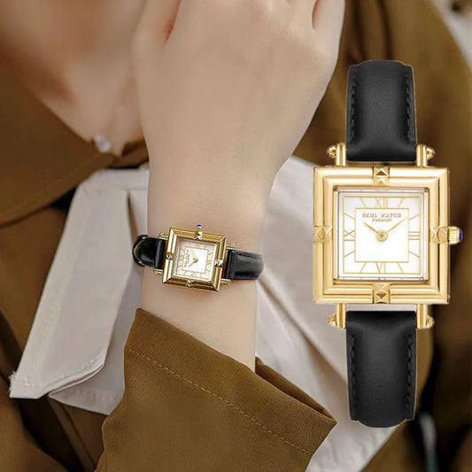 Square Women's Wristwatch - Waterproof Quartz Movement, Retro Fashion with Small Dial, Vintage Leather Watch for Female Students