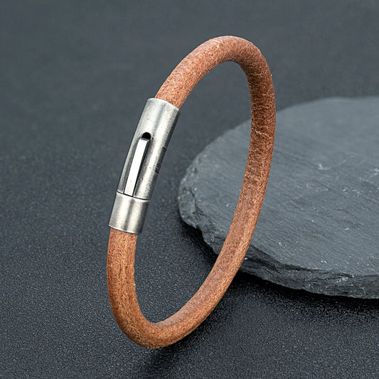 Men's Retro Leather Bracelet – Simple Black & Brown Design with Stainless Steel Buckle | Punk Rock Jewelry Gift