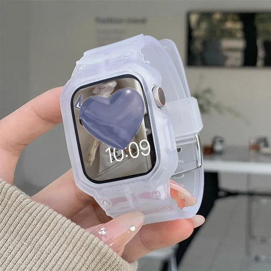 Stylish Clear Apple Watch Silicone Band + Case: Compatible with Apple Watch Series 7-1, Sizes 38mm-45mm