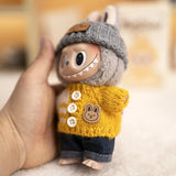 Labubu V1/V2 Party Outfit Set – 17cm Plush Doll Clothes with Bear Label Sweater, Jean Shorts, Scarf & Hat Accessories