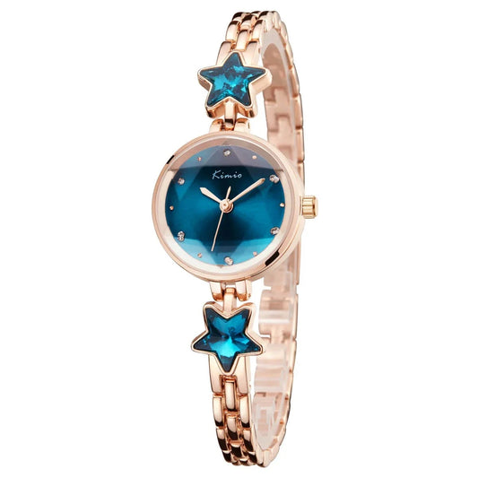 Women's Fashion Wristwatch - Star Rhinestone Luxury Brand Quartz Watch with Temperament Hexagon Dial and Ladies Bracelet