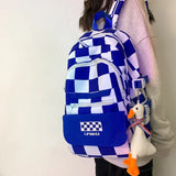 Fashionable School Backpack for Teenage Girls: Black and White Plaid Design with Large Capacity, Student Lightweight Bookbag