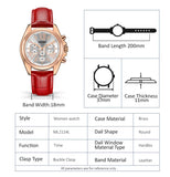 MEGIR Women's Luxury Watch: Elegant Leather Wristwatch, Waterproof Quartz,