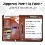 Leather A4 Conference Folder: Zippered Organizer with Card Holder.