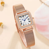 RUIMAS Women's Stainless Steel Mesh Bracelet Watches, Luxury Square Casual Quartz, Ladies' Dress Wristwatch