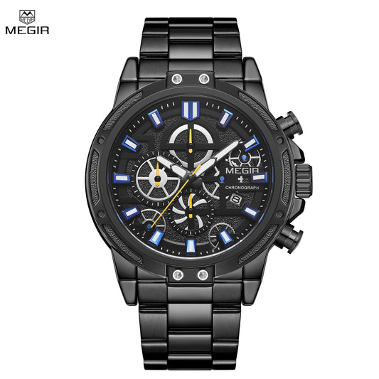 MEGIR Luxury Business Quartz Men's Watch: Stainless Steel, Waterproof Chronograph Wristwatch